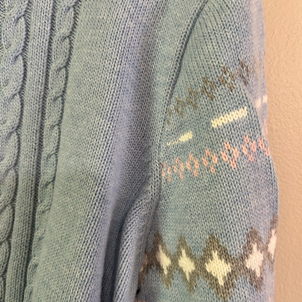 Pendleton Blue Sweater With Patterned Sleeves - image 3